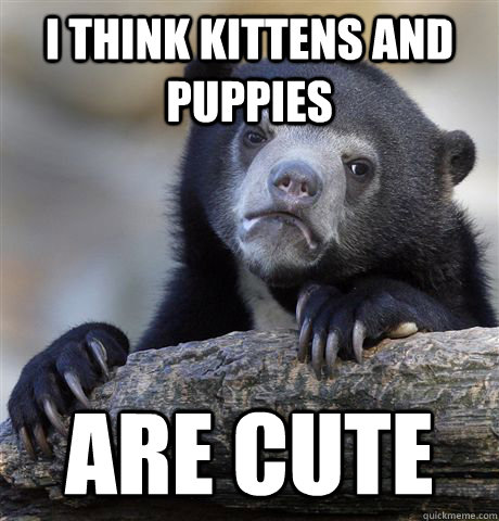 i think kittens and puppies are cute - Confession Bear