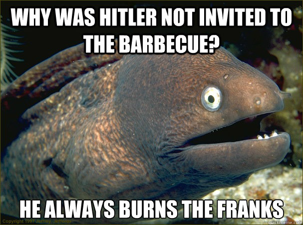 why was hitler not invited to the barbecue he always burns - Bad Joke Eel
