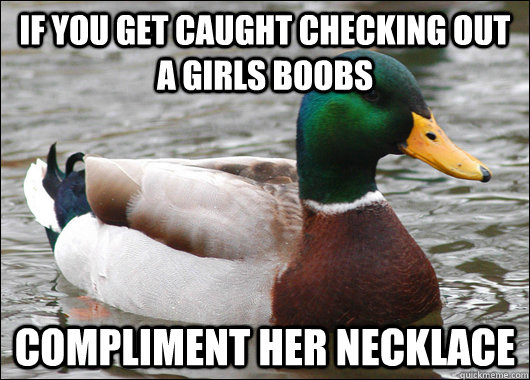 if you get caught checking out a girls boobs compliment her - Actual Advice Mallard