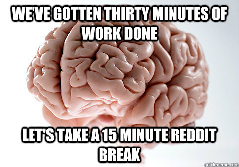 weve gotten thirty minutes of work done lets take a 15 min - Scumbag Brain