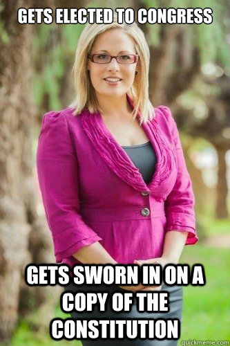gets elected to congress gets sworn in on a copy of the cons - Cool Chick Kyrsten Sinema