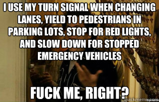 i use my turn signal when changing lanes yield to pedestria - Fuck Me Right