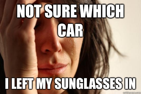 Not sure which car I left my sunglasses in - First World Problems