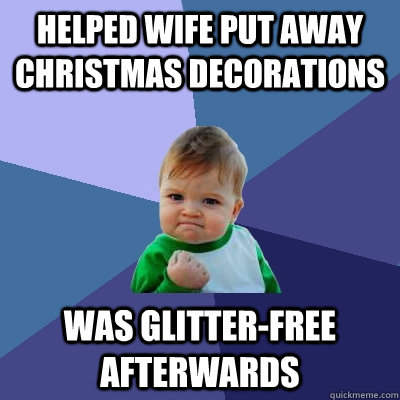helped wife put away christmas decorations was glitterfree - Success Kid