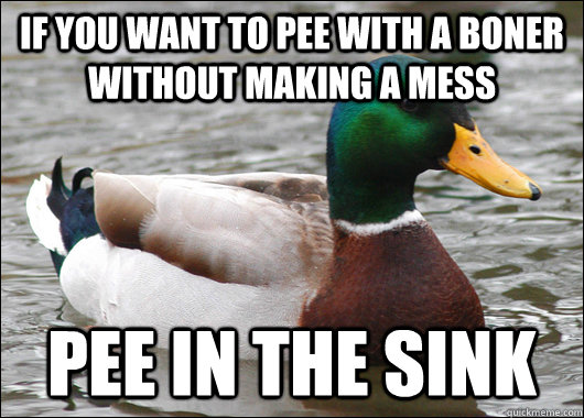 if you want to pee with a boner without making a mess pee in - Actual Advice Mallard