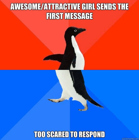 awesomeattractive girl sends the first message too scared t - Socially Awesome Awkward Penguin
