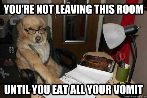 youre not leaving this room until you eat all your vomit - Another Disapproving Dad Dog