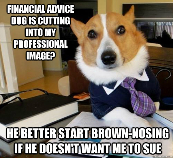 financial advice dog is cutting into my professional image - Lawyer Dog