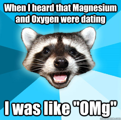 when i heard that magnesium and oxygen were dating i was li - Lame Pun Coon