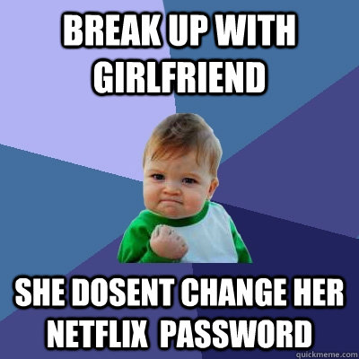 break up with girlfriend she dosent change her netflix pass - Success Kid