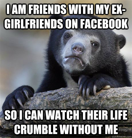 i am friends with my exgirlfriends on facebook so i can wat - Confession Bear