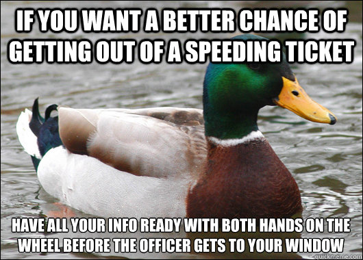 if you want a better chance of getting out of a speeding tic - Actual Advice Mallard