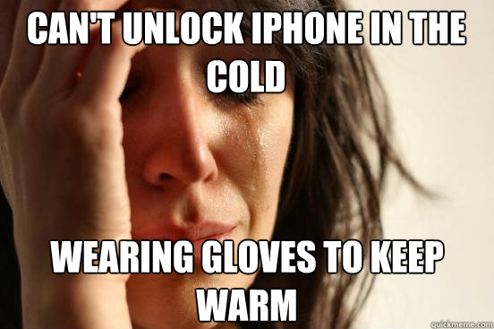 cant unlock iphone in the cold wearing gloves to keep warm - First World Problems