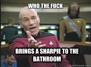 who the fuck brings a sharpie to the bathroom - Annoyed Picard