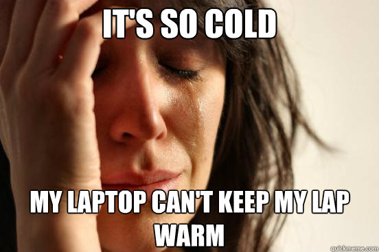 its so cold my laptop cant keep my lap warm - First World Problems