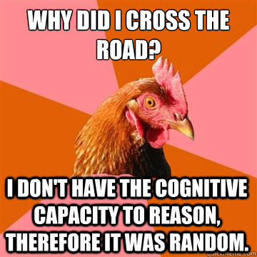 why did i cross the road i dont have the cognitive capacit - Anti-Joke Chicken
