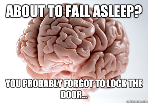 About to fall asleep You probably forgot to lock the door - Scumbag Brain