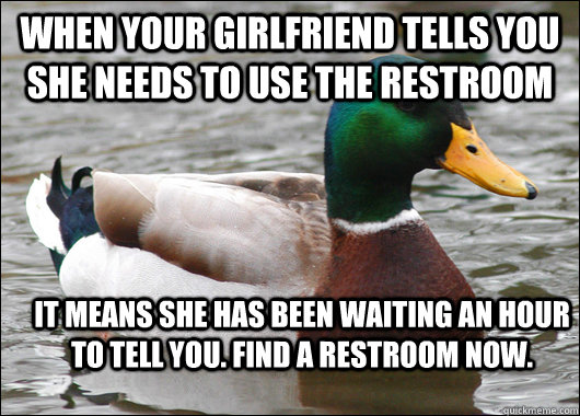 when your girlfriend tells you she needs to use the restroom - Actual Advice Mallard