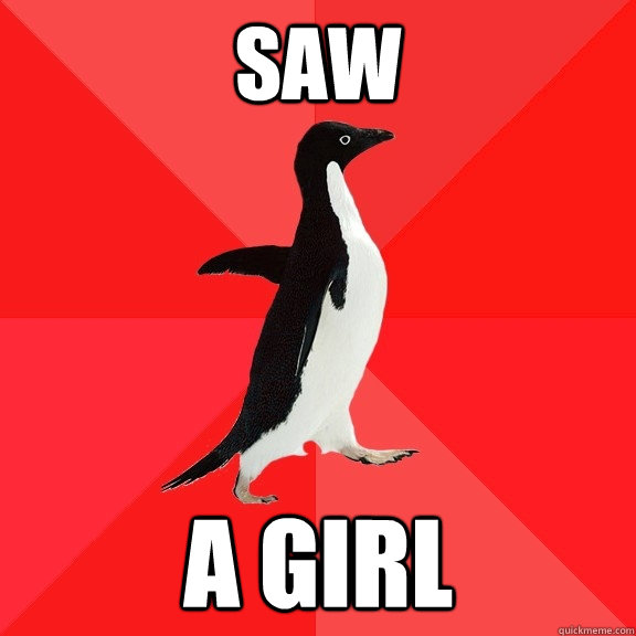saw a girl - Socially Awesome Penguin