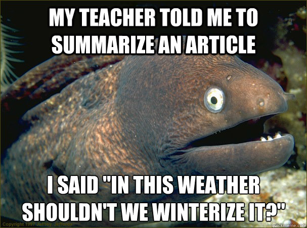 my teacher told me to summarize an article i said in this w - Bad Joke Eel