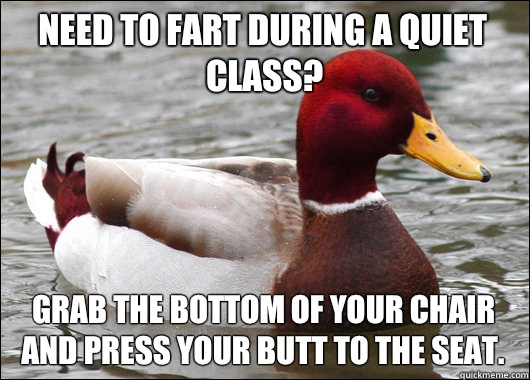 Need to fart during a quiet class Grab the bottom of your ch - Malicious Advice Mallard