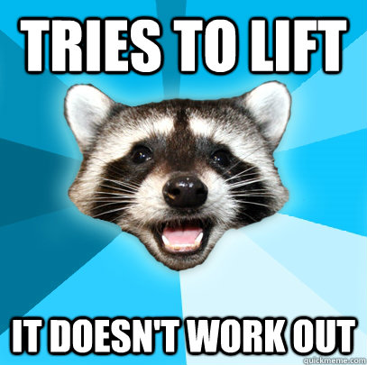 tries to lift it doesnt work out - Lame Pun Coon