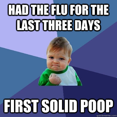 had the flu for the last three days first solid poop - Success Kid
