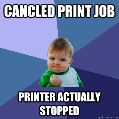 cancled print job printer actually stopped - Success Kid