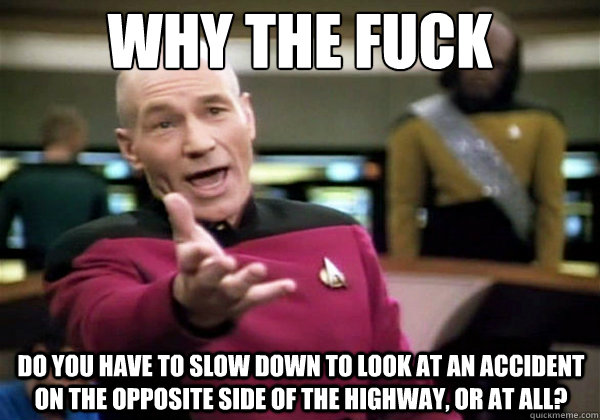 why the fuck do you have to slow down to look at an accident - Why The Fuck Picard