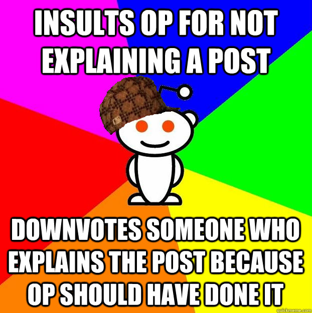insults op for not explaining a post downvotes someone who e - Scumbag Redditor