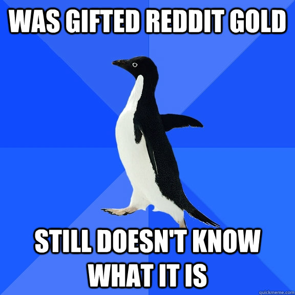 was gifted reddit gold still doesnt know what it is - Socially Awkward Penguin