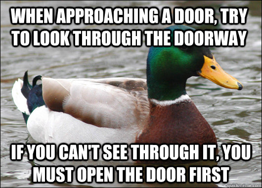 when approaching a door try to look through the doorway if - Actual Advice Mallard
