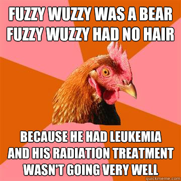fuzzy wuzzy was a bear fuzzy wuzzy had no hair because he ha - Anti-Joke Chicken