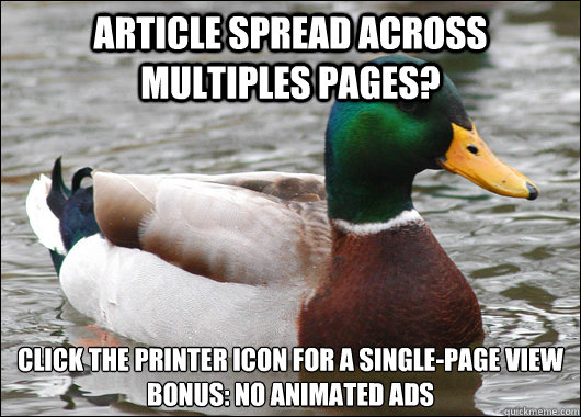 article spread across multiples pages click the printer ico - Actual Advice Mallard