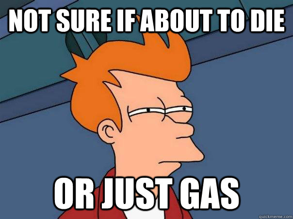 not sure if about to die or just gas - Futurama Fry