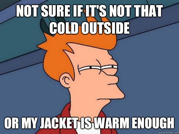 Not sure if its not that cold outside Or my jacket is warm e - Futurama Fry