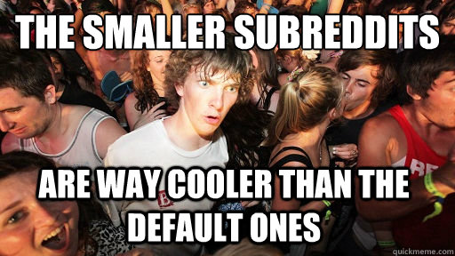 the smaller subreddits are way cooler than the default ones - Sudden Clarity Clarence