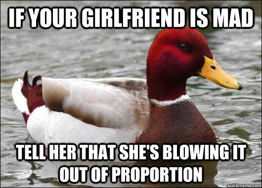 if your girlfriend is mad tell her that shes blowing it out - Malicious Advice Mallard