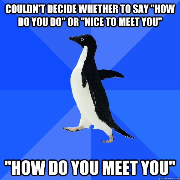 couldnt decide whether to say how do you do or nice to m - Socially Awkward Penguin
