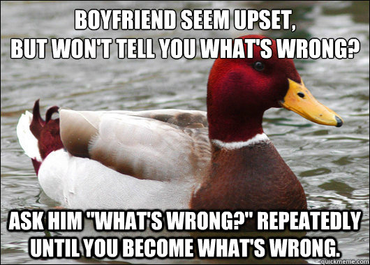 boyfriend seem upset but wont tell you whats wrong ask - Malicious Advice Mallard