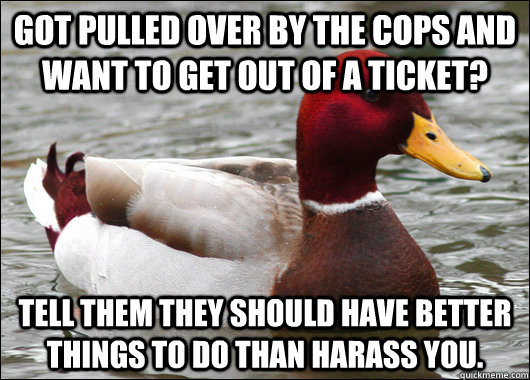 got pulled over by the cops and want to get out of a ticket - Malicious Advice Mallard