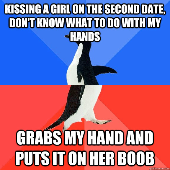 kissing a girl on the second date dont know what to do wit - Socially Awkward Awesome Penguin