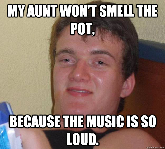 my aunt wont smell the pot because the music is so loud - 10 Guy