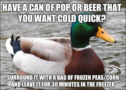 Have a can of pop or beer that you want cold quick Surround - Actual Advice Mallard