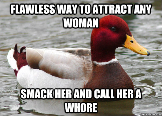 flawless way to attract any woman smack her and call her a w - Malicious Advice Mallard