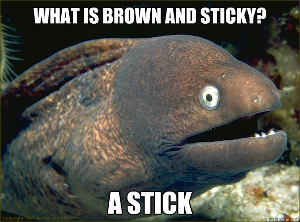 what is brown and sticky a stick - Bad Joke Eel
