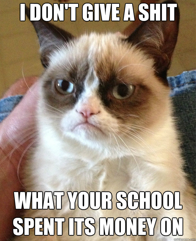 i dont give a shit what your school spent its money on - Grumpy Cat
