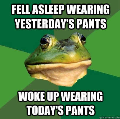 fell asleep wearing yesterdays pants woke up wearing today - Foul Bachelor Frog