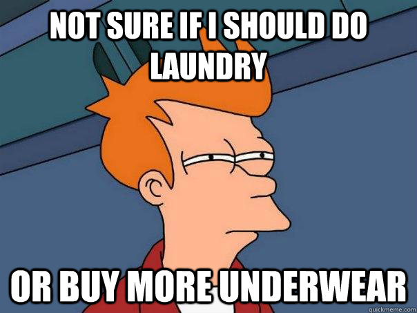 not sure if i should do laundry or buy more underwear - Futurama Fry