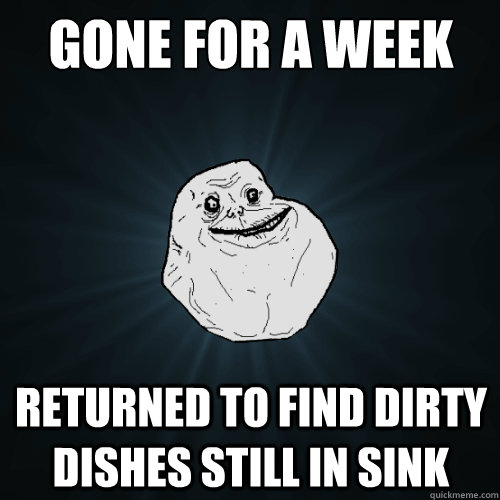 gone for a week returned to find dirty dishes still in sink - Forever Alone